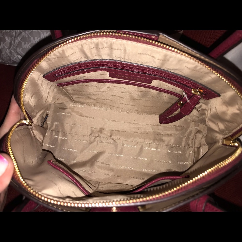 Michael Kors Wine Red Pebble Leather Satchel - Picture 3 of 4